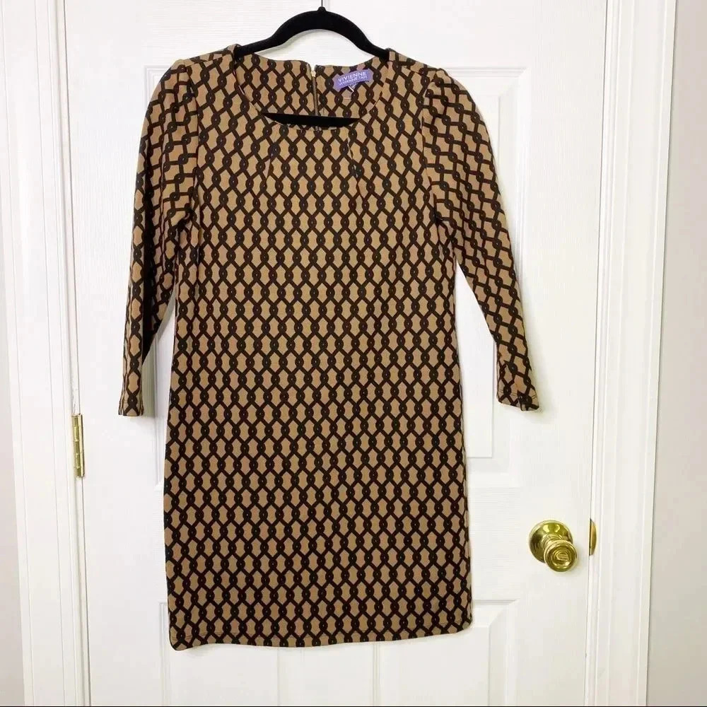 VIVIENNE TAM Long Sleeve Geometric Print Knit Dress